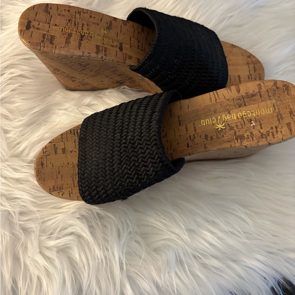 Montego Bay Club Black Cork Platform Wedge Heels Sandals size 9 - Picture 1 of 9